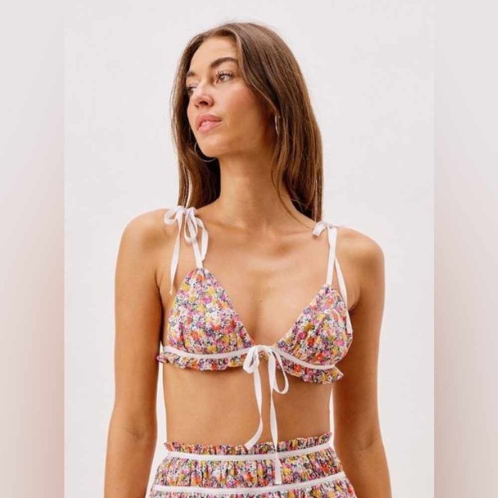 NWT For Love and Lemons $115 Floral Print Bralette crop Top Size XL